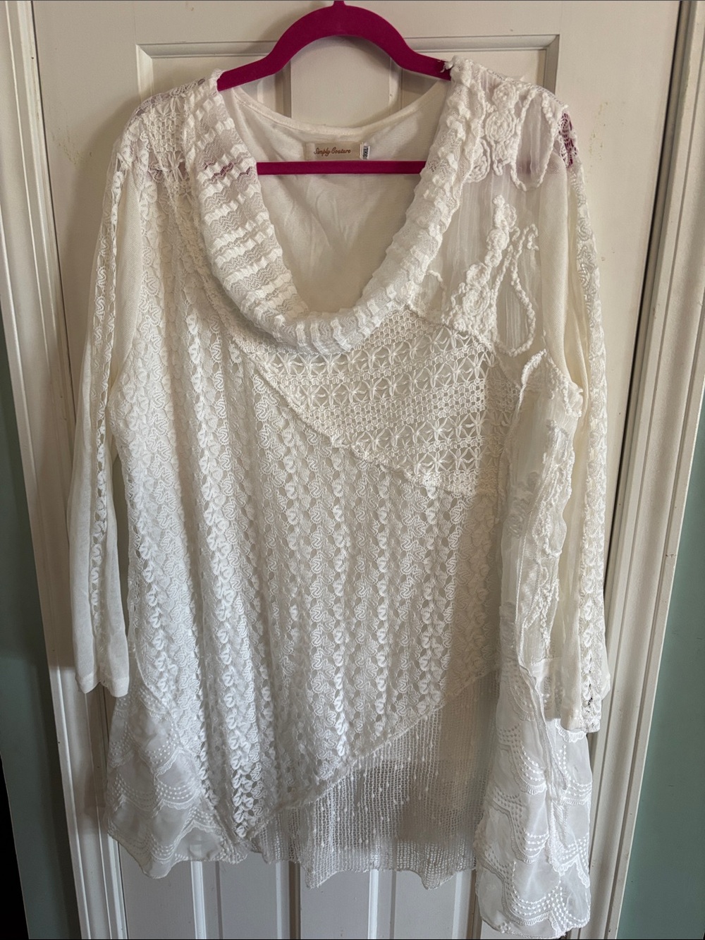 Simply Couture Ivory Lace Mix Cowl Neck Sweater